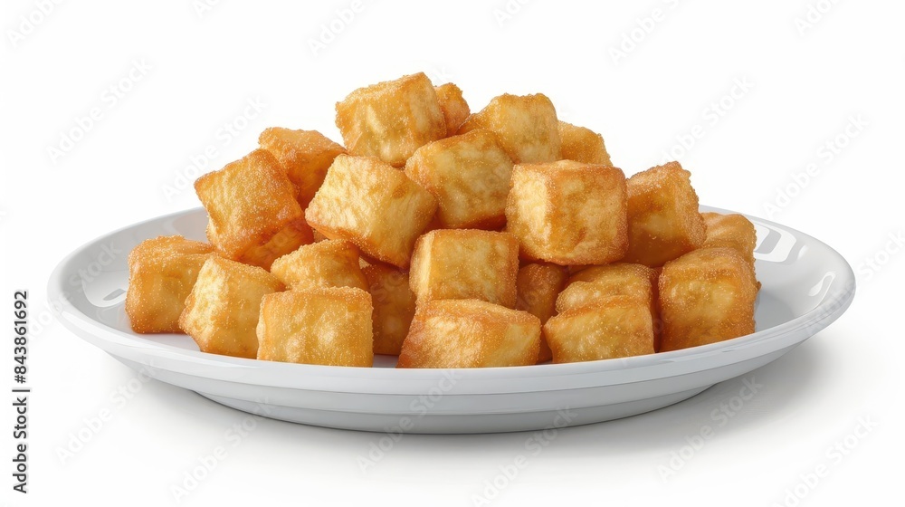 plate of fried tofu cubes isolated on white background vegetarian food digital illustration plate of fried tofu cubes isolated on white background vegetarian food digital illustration