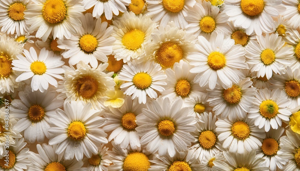 Floral background - pattern of white and yellow chamomile flowers, top view Floral background - pattern of white and yellow chamomile flowers, top view