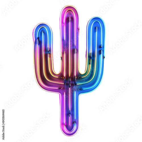 Neon cactus sign with colorful glowing lines on a black background. photo