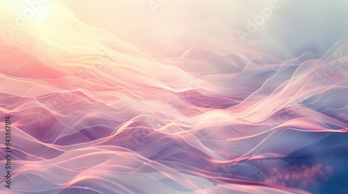 serene asian landscape with gentle pastel waves and sunlight abstract background