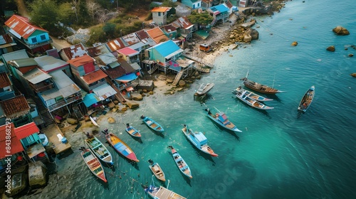 Fishing villages on the coast colorful image photo
