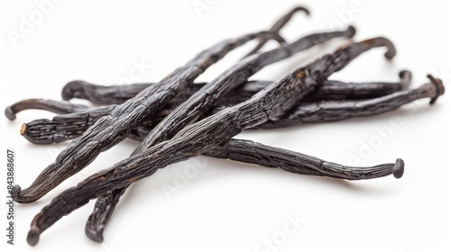 Dried Vanilla Beans Isolated on White Background