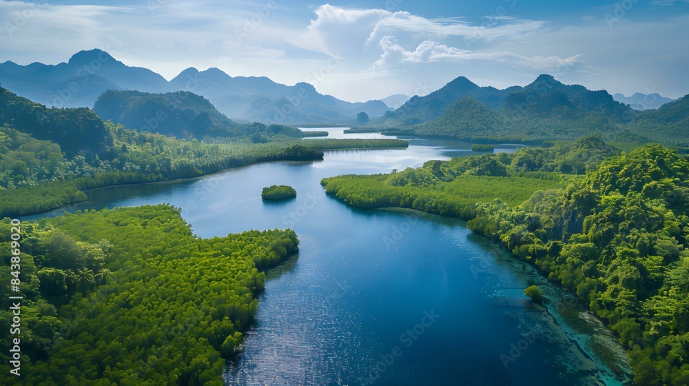 Fototapeta premium Bays and lagoons surrounded forests image