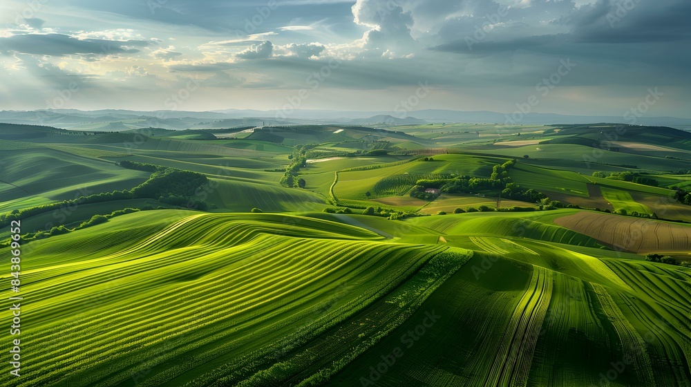 Obraz premium Sprawling agricultural landscape with patchwork fields