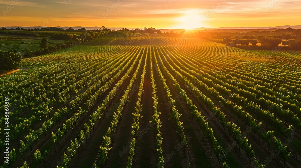 Obraz premium Vineyard in the countryside neat rows grapevines