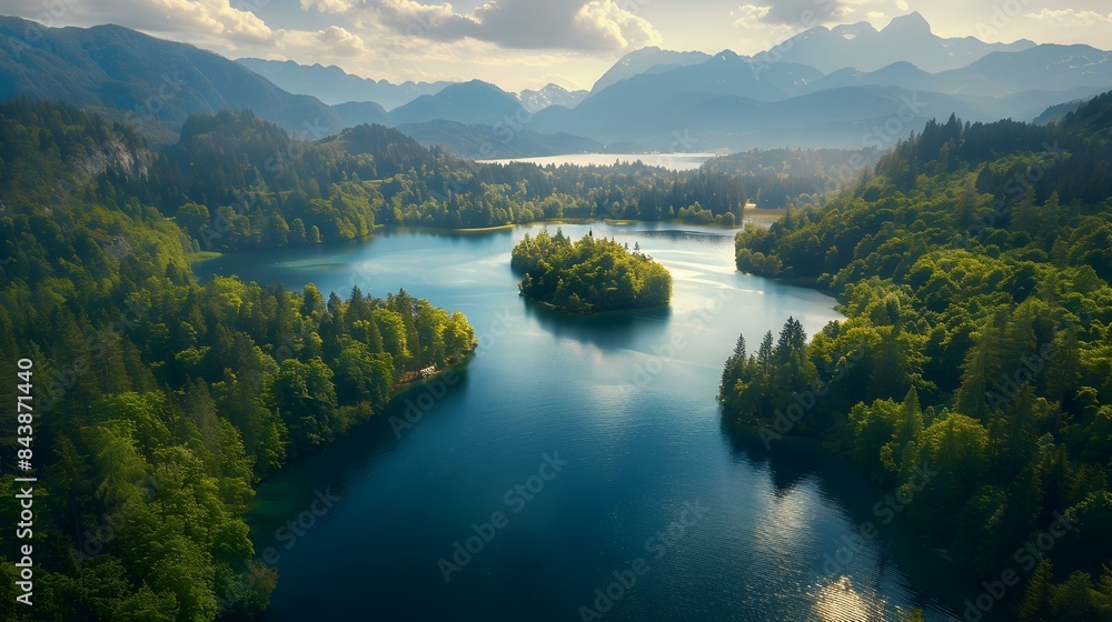 Large lake with surrounding forests picture Large lake with surrounding forests picture