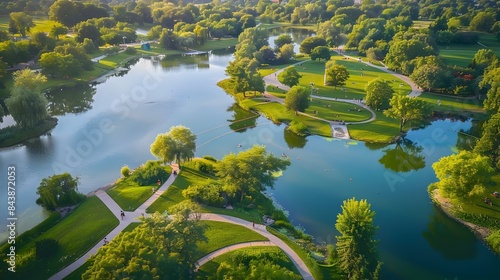 Sprawling urban park with lakes photo