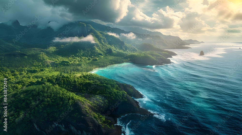 An island with rugged shores and dense jungle img An island with rugged shores and dense jungle img