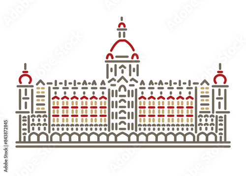 The Taj Mahal Palace Mumbai building vector line illustration.