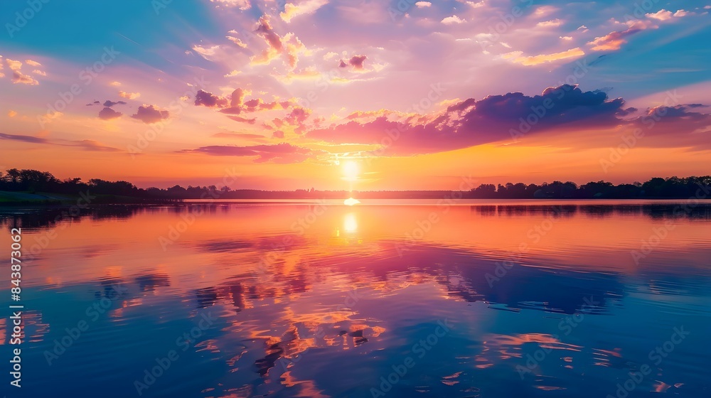 Fototapeta premium Sunset over a tranquil lake