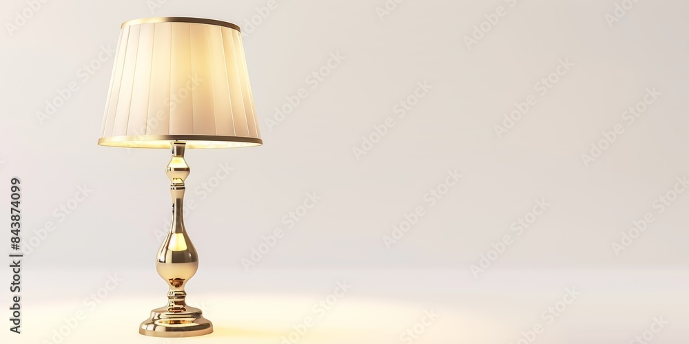 Gold Table Lamp With White Pleated Shade on White Background Gold Table Lamp With White Pleated Shade on White Background