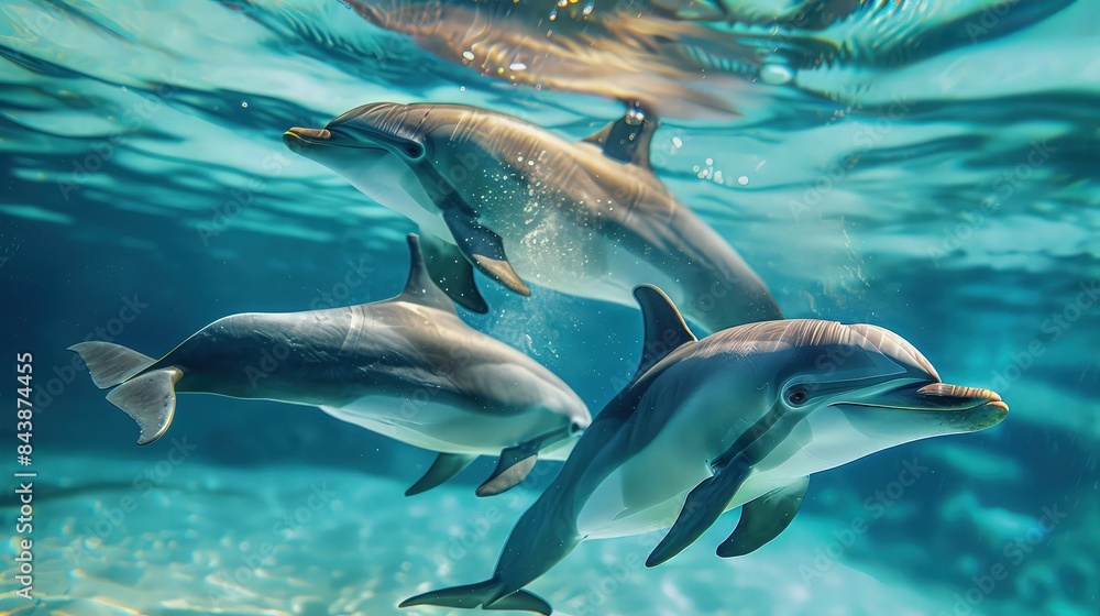 Obraz premium dolphins swimming in the ocean together.