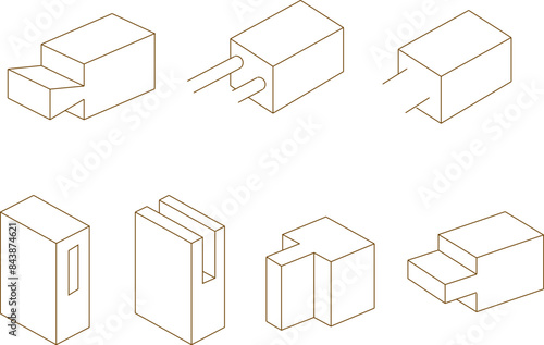 Sketch silhouette illustration vector drawing of cutout design details for wood joinery