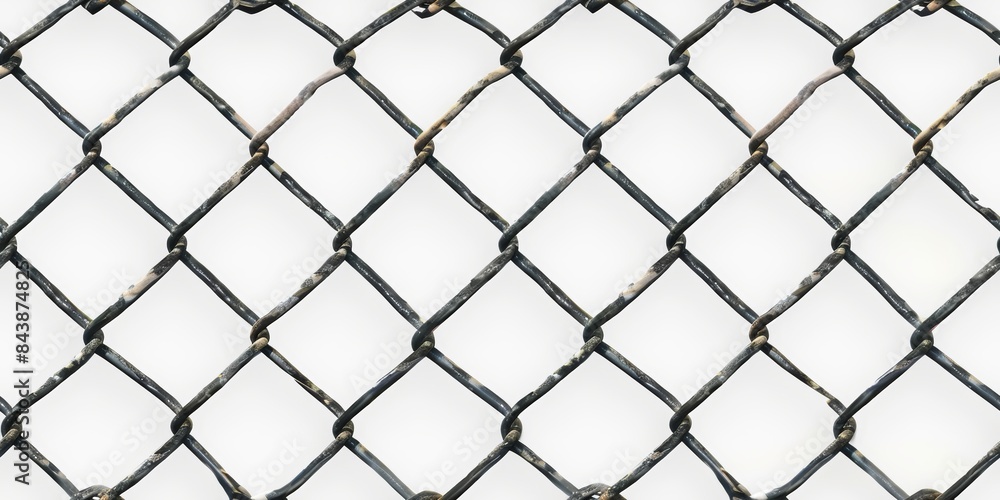 Close-Up of a Black Chain Link Fence With a White Background