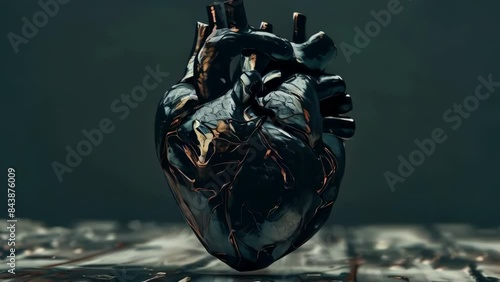 Heart made of metal with black and red design