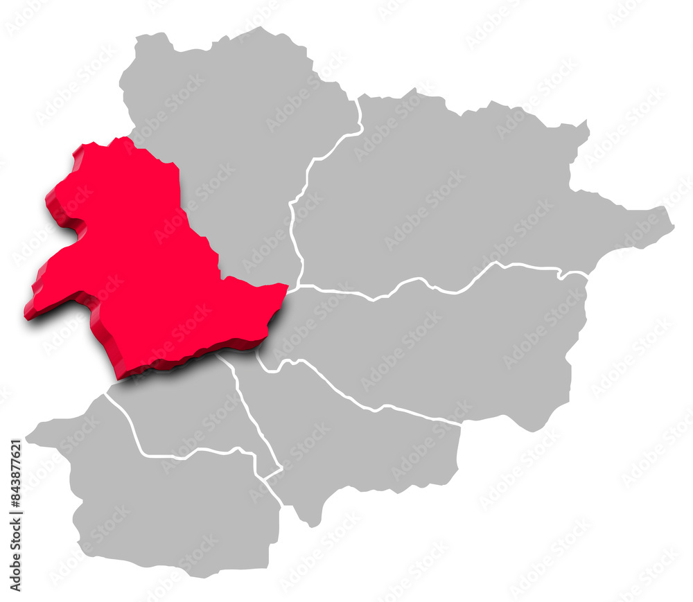 Naklejka premium LA MASSANA MAP PARISH OF ANDORRA 3D ISOMETRIC MAP