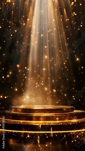 Gold colored stage with spotlight shining on it