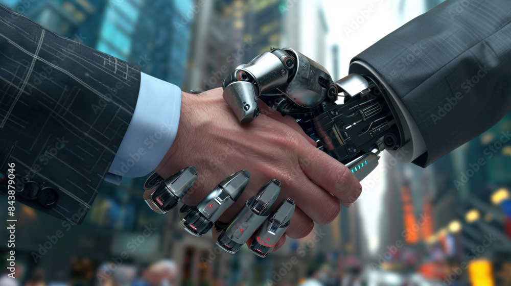 Futuristic Collaboration: Robot and Human Handshake in Financial Services