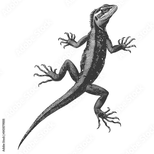 Vintage Lizard Illustration: Ornate Reptile Engraving, Botanical Study, Isolated.