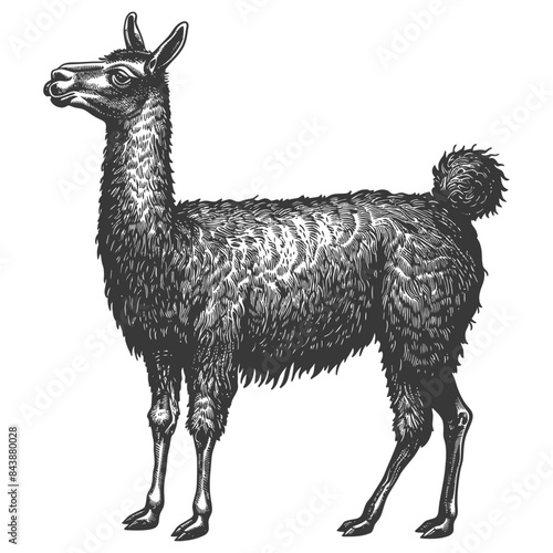 Etched Llama: Vintage Style Illustration of a South American Camelid