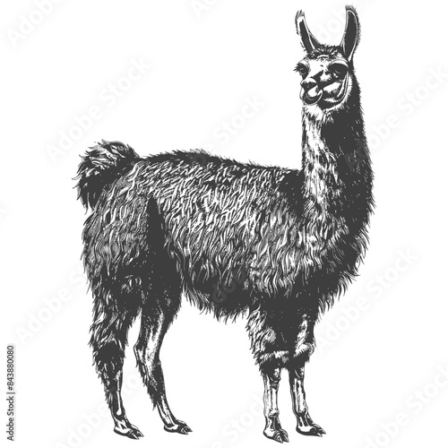 Llama, Vintage Engraving Style, South American Mammal.