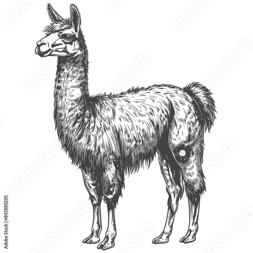 Detailed Engraving of a Llama: Standalone Animal Illustration.