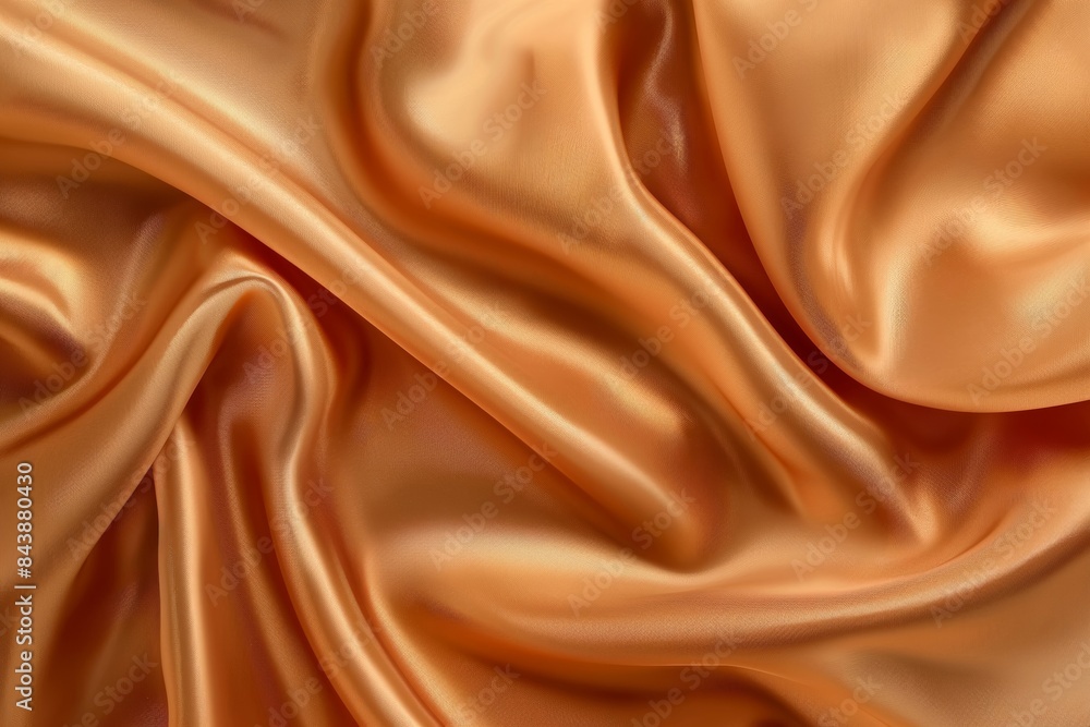 Fototapeta premium Close-up image of elegant, smooth copper satin fabric with flowing waves