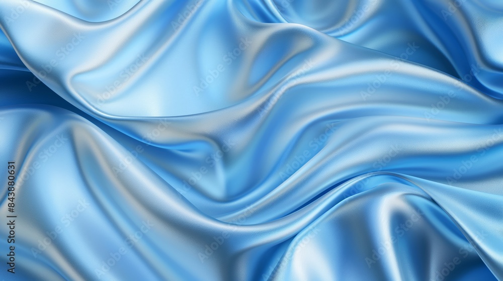 Obraz premium Elegant wavy blue satin material with a silky texture, perfect for backgrounds