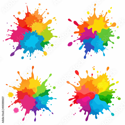Splash of paints. Blobs. Paint splatter colourful set. Splashing spots effect shape. Multicolored splash paintbrush liquid. Painting - activity. Vector splash of paints isolated on white background.