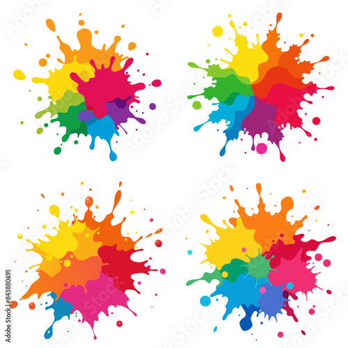 Splash of paints. Blobs. Paint splatter colourful set. Splashing spots effect shape. Multicolored splash paintbrush liquid. Painting - activity. Vector splash of paints isolated on white background.