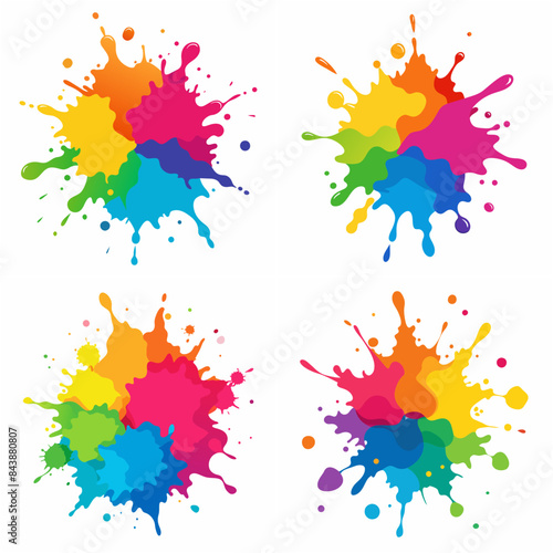 Splash of paints. Blobs. Paint splatter colourful set. Splashing spots effect shape. Multicolored splash paintbrush liquid. Painting - activity. Vector splash of paints isolated on white background.