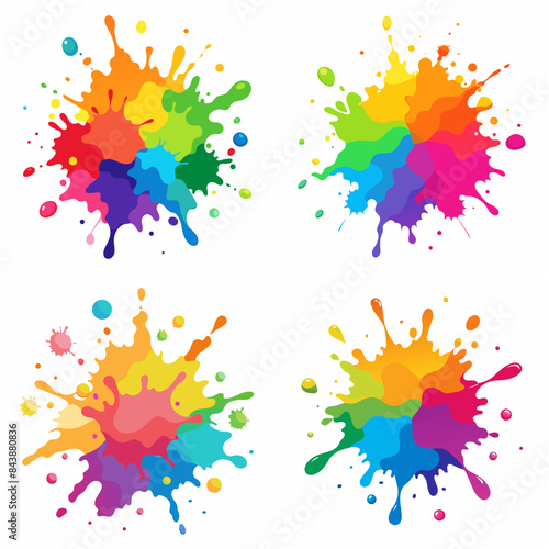 Splash of paints. Blobs. Paint splatter colourful set. Splashing spots effect shape. Multicolored splash paintbrush liquid. Painting - activity. Vector splash of paints isolated on white background.