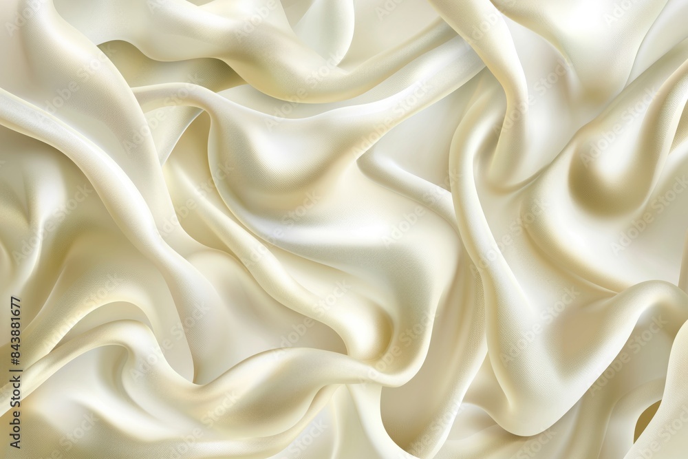 Fototapeta premium Luxurious smooth cream-colored satin silk fabric with soft waves and texture