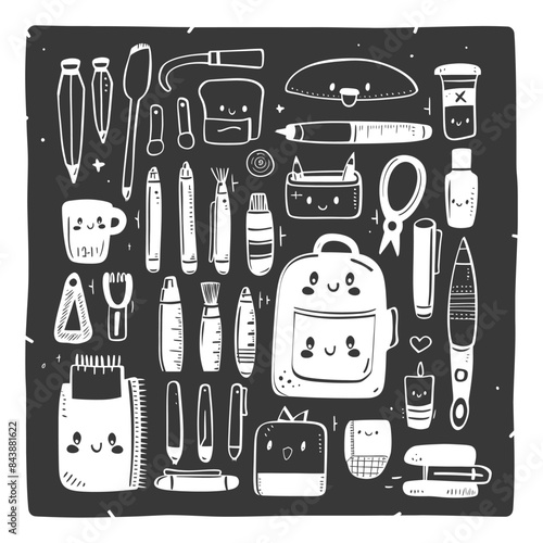 Cute Stationery Doodle Collection on Black