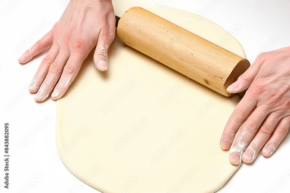 use of rolling pin to prepare pizza dough