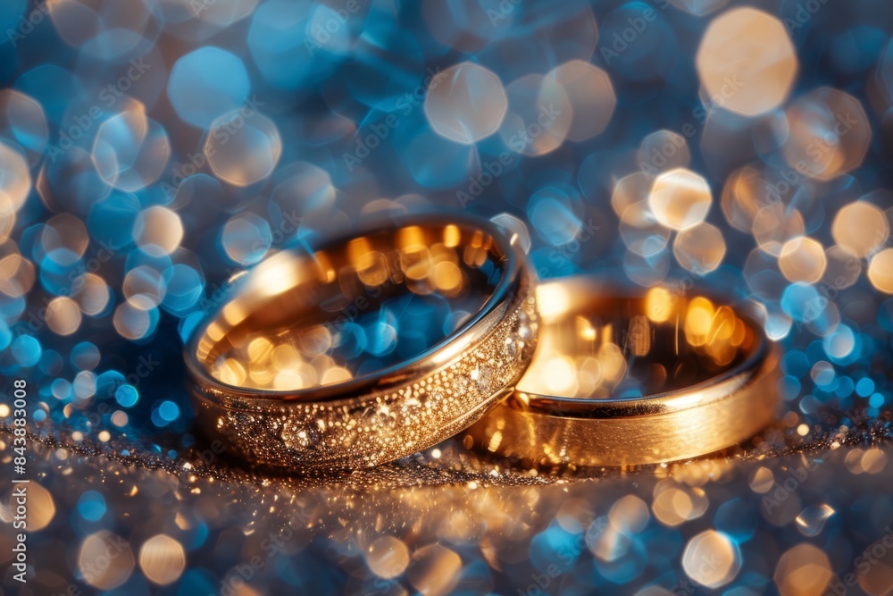 Pair of wedding rings on shiny sparkling background Pair of wedding rings on shiny sparkling background