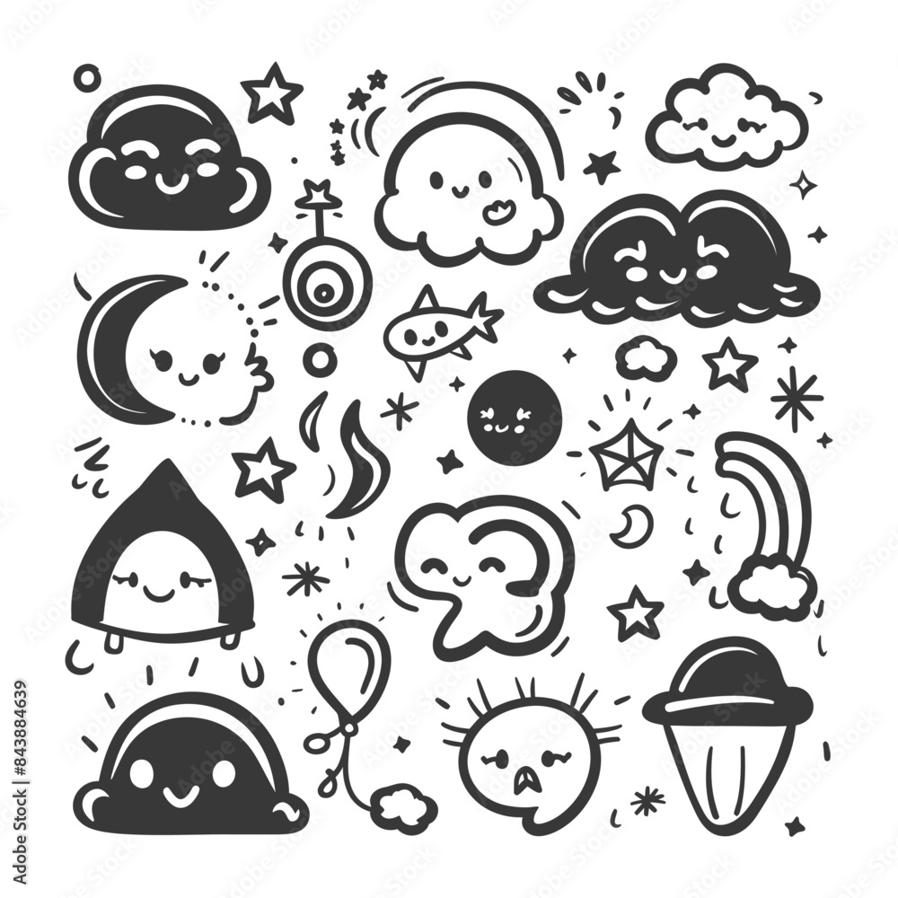 silhouette hand drawn cute weather kawaii doodle collection set silhouette hand drawn cute weather kawaii doodle collection set