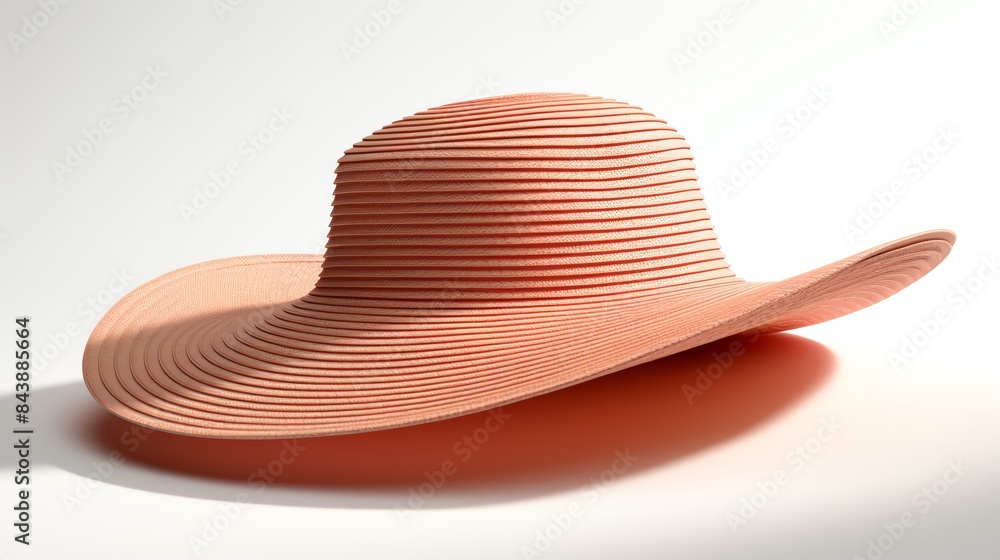 A wide-brimmed straw hat in a soft peach color, perfect for summer days. A wide-brimmed straw hat in a soft peach color, perfect for summer days.
