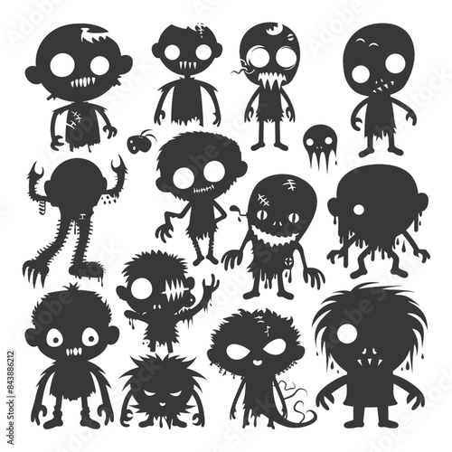 Silhouette Zombie Character Set: Spooky Cartoons, Creepy Silhouettes
