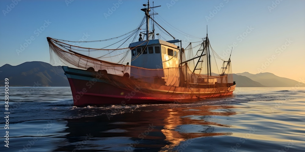 A commercial fishing vessel out at sea casting its nets to catch fish. Concept Fishing Industry, Commercial Vessel, Ocean Wildlife, Sea Adventures, Catching Fish