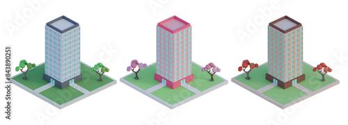 Isometric Multi-Storey Building with Mini Park Isolated