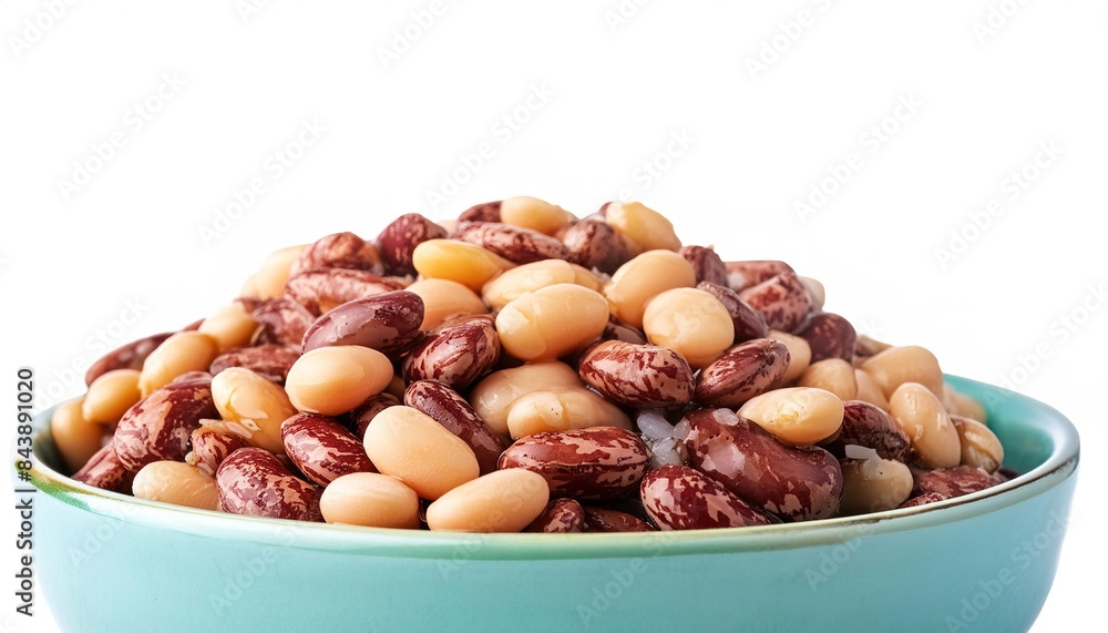 Pinto bean - Phaseolus vulgaris - used in three bean salads, minestrone soup, stews, and casseroles or latin dishes like burrito or tacos. Isolated on white background with copy space Pinto bean - Phaseolus vulgaris - used in three bean salads, minestrone soup, stews, and casseroles or latin dishes like burrito or tacos. Isolated on white background with copy space