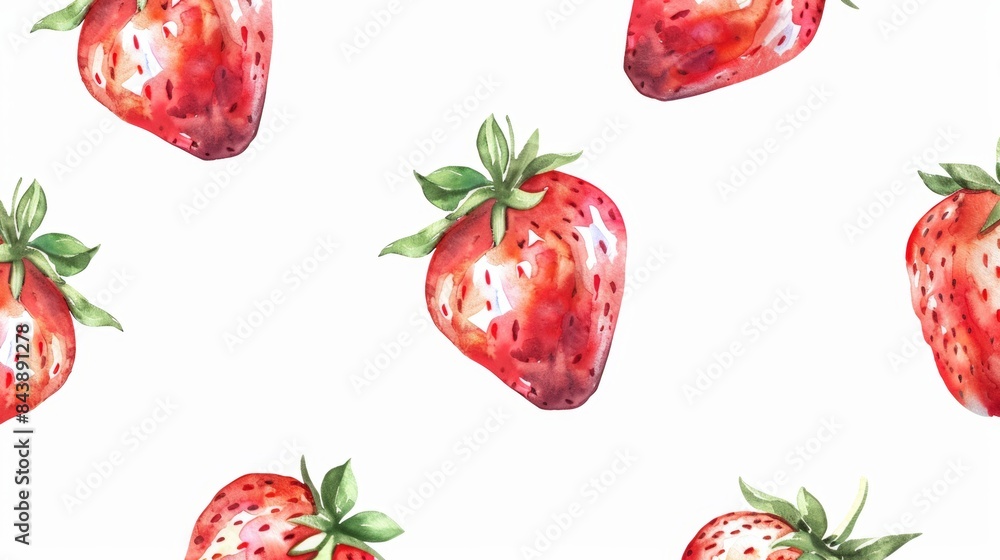 Fototapeta premium Juicy strawberries pattern on a white background
