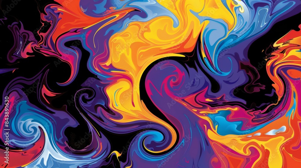 Vibrant abstract swirls of color in fluid art design Vibrant abstract swirls of color in fluid art design