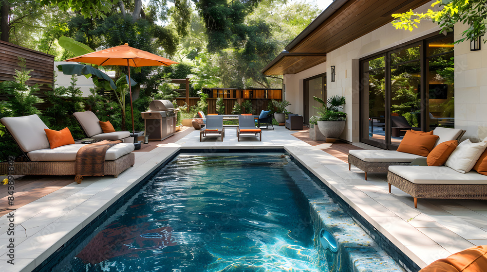 custom made wallpaper toronto digitalFamily-Friendly Poolside Terrace: kiddie pool area, lounge chairs, barbecue grill, tropical plants