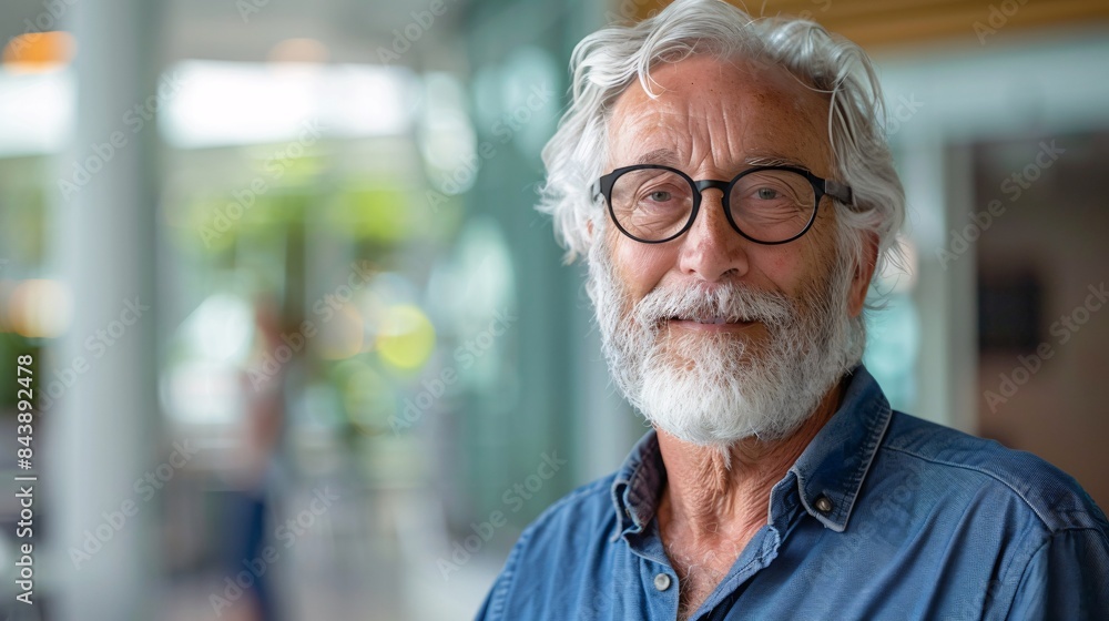 Close-up portrait of a happy senior man with glasses, standing indoors, blurred background
Close-up portrait of a happy senior man with glasses, standing indoors, blurred background