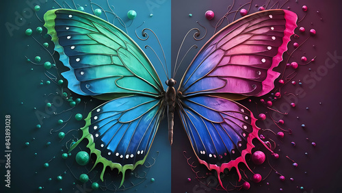 Modern panel wall art with butterfly neon color for wall decoration. © CreativeTshirtDesign