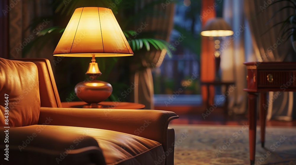 An electric lamp on arm chair in living room a modern living room interiors An electric lamp on arm chair in living room a modern living room interiors