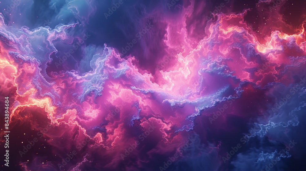 A colorful space scene with pink and blue clouds A colorful space scene with pink and blue clouds