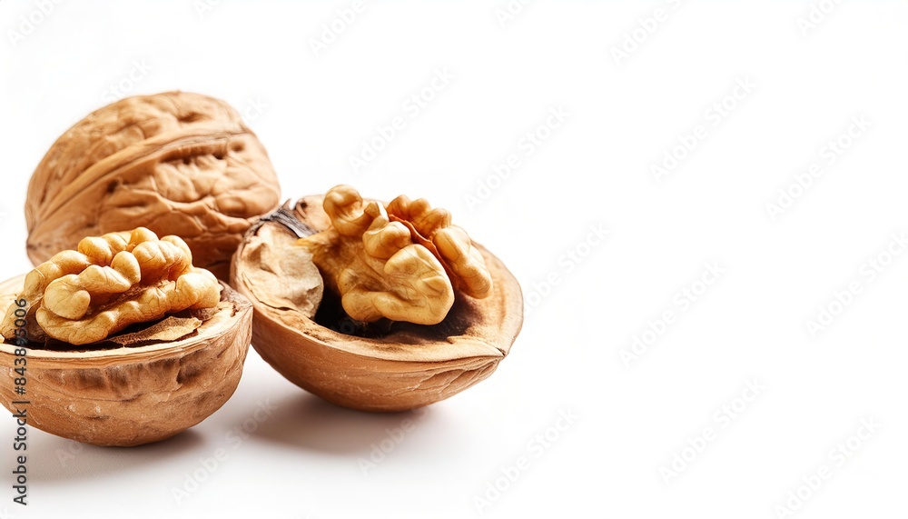walnut - Juglans regia - are most often eaten on their own as a snack but can also be added to salads, pastas, breakfast cereals, soups, and baked goods. Isolated on white or light background walnut - Juglans regia - are most often eaten on their own as a snack but can also be added to salads, pastas, breakfast cereals, soups, and baked goods. Isolated on white or light background